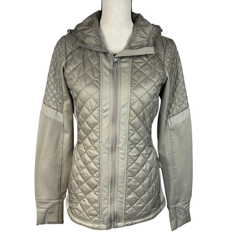 Athleta Small Quilted Rock Spring Jacket Full-Zip Hooded Pockets Stretch Beige